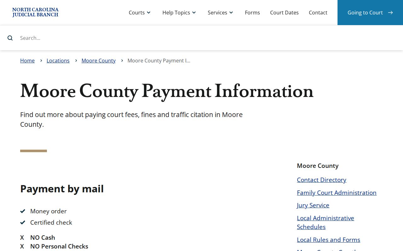 Moore County civil court dockets payment information source