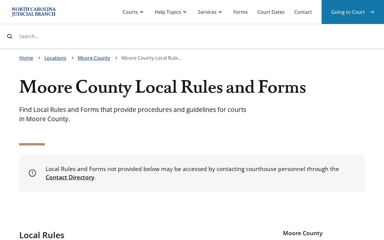 Moore County court schedule local rules and forms