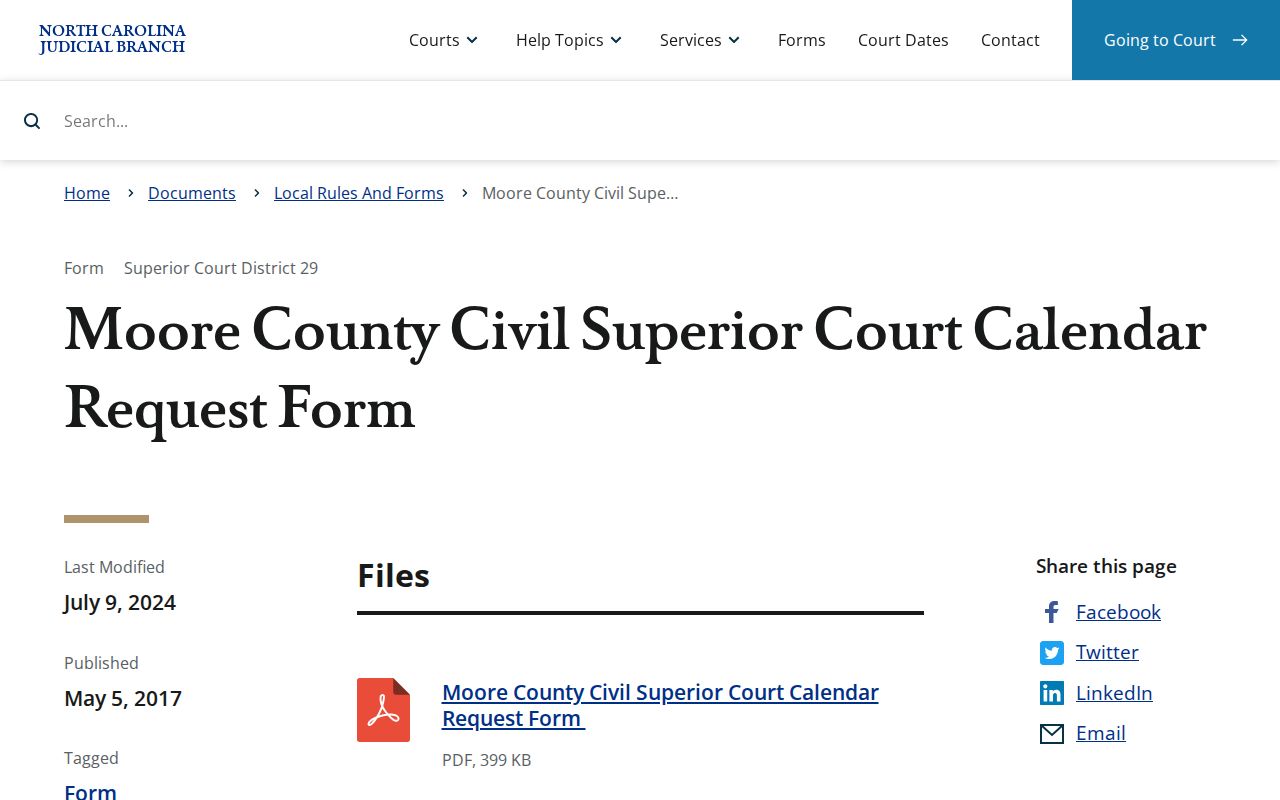 Moore County court schedule civil setting request