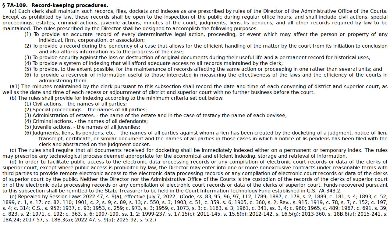Moore County court records clerk inspection statute