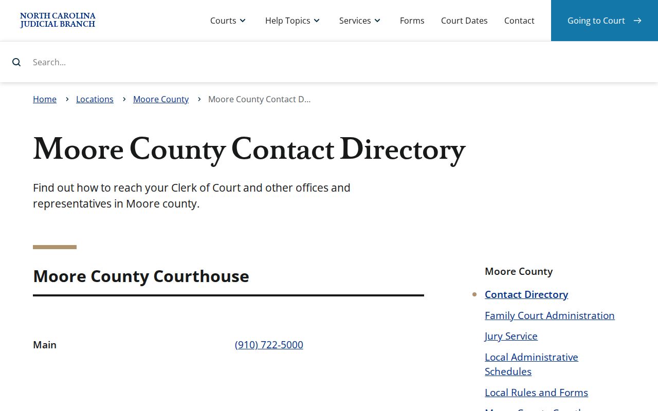 Moore County court docket contact directory