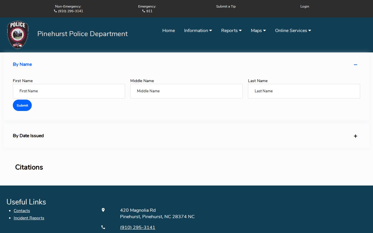 Pinehurst court records image of the police citation search source