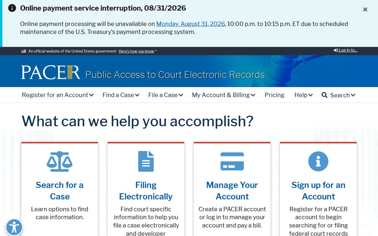 Southern Pines court records reference image from PACER federal docket service