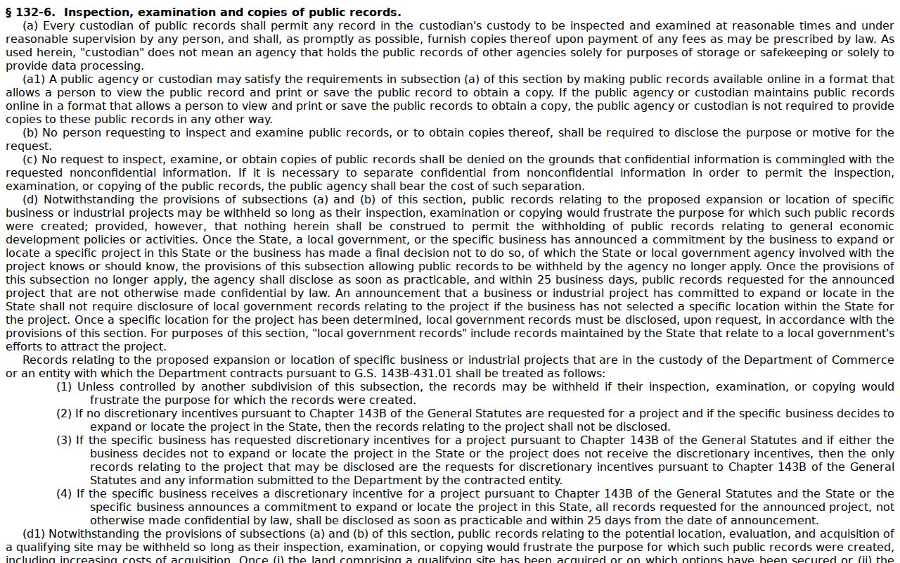 Southern Pines court records image from North Carolina public-records inspection law